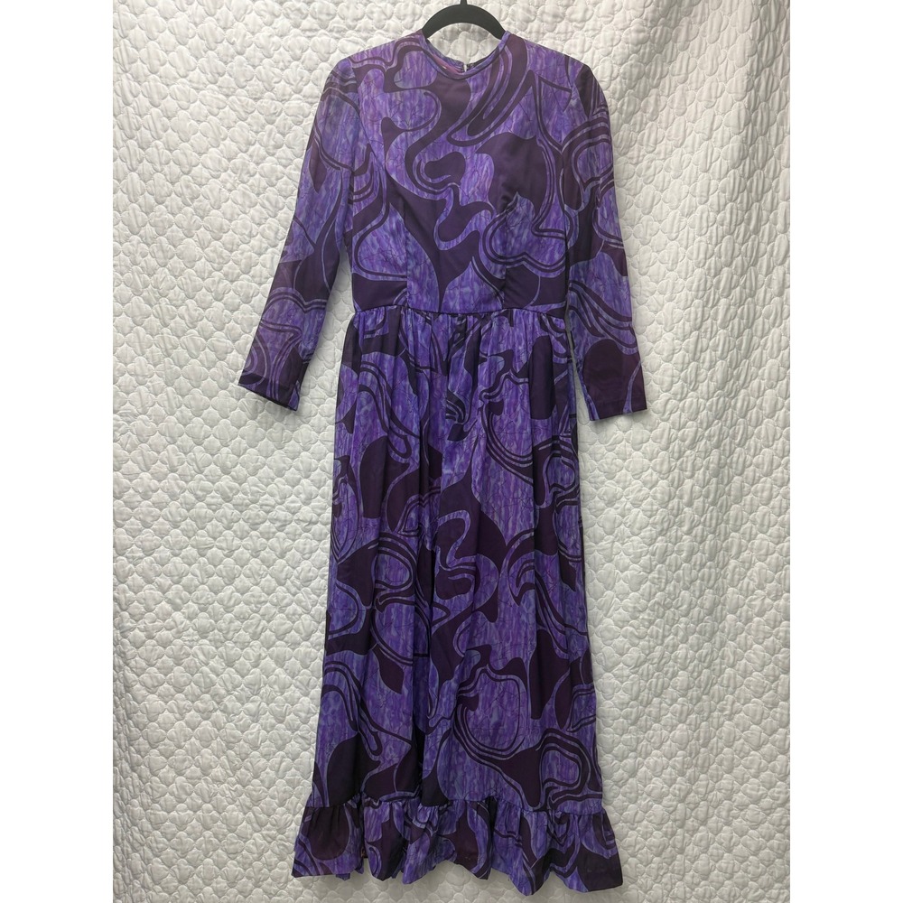 Vintage Julie Miller 60s/70s Purple Maxi Dress Size Small Boho Long Sleeve Retro